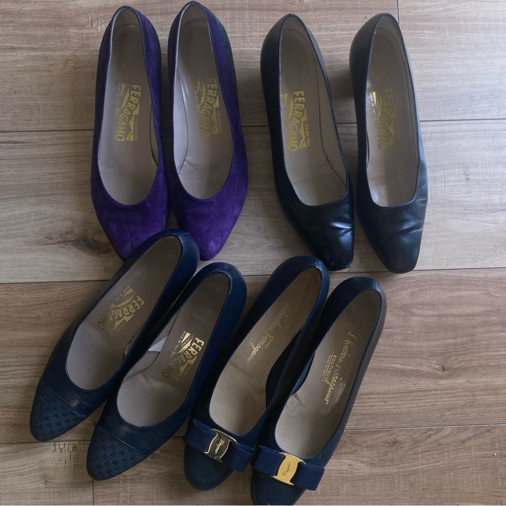 Salvatore Ferragamo Women's Black and Purple Shoes 4 pair lot size 7.5 & 8